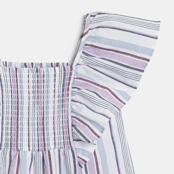 فستان مقلم للبنات بأكمام فراشة بنفسجي اللون